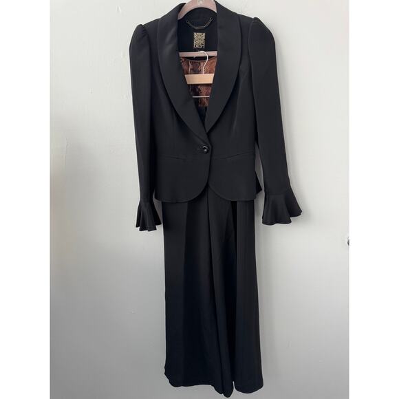 BIBA UK (House of Fraser) Black Silk Blazer and Pants Two Piece Suit Set